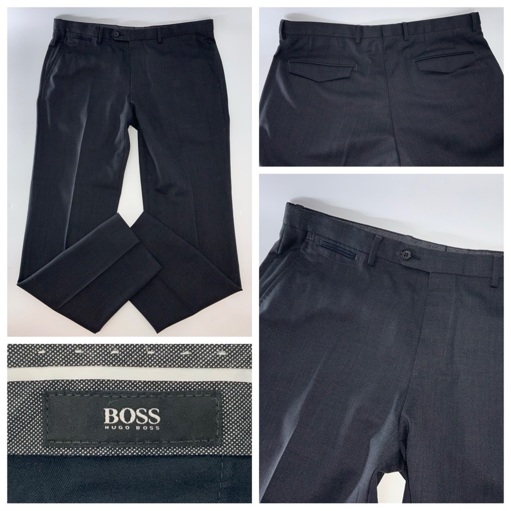 Hugo Boss Leicesterl Dress Pants Men 34x31 Gray Poly Wool Stretch Turkey YGI W5-